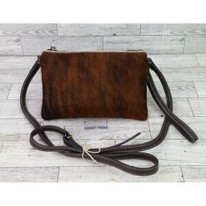 Montana West Western Cowhide Leather Crossbody Shoulder Bag Purse Brown Fur